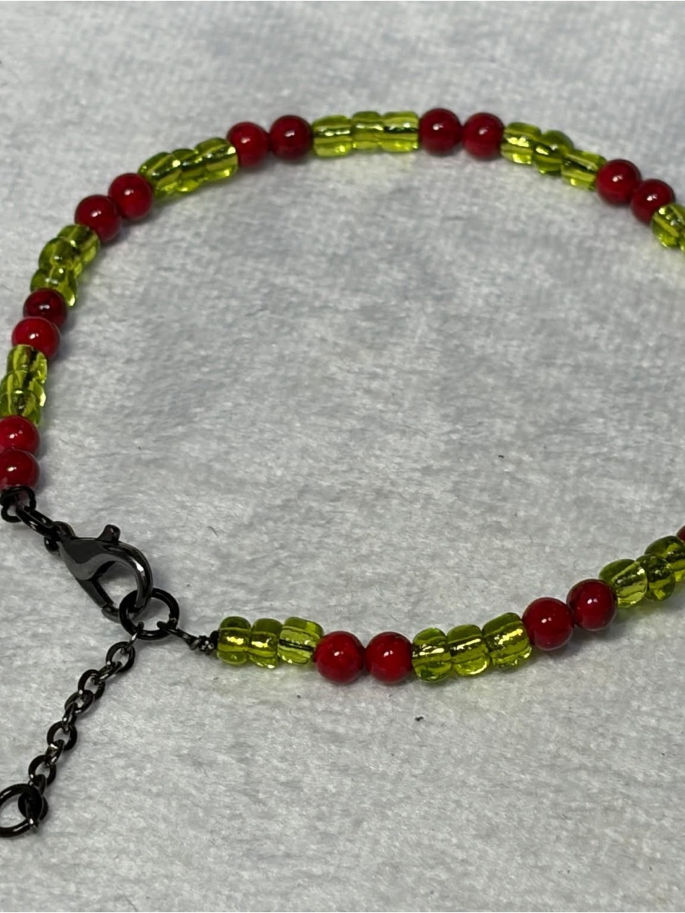 Red and Lime Beaded Bracelet with Black Clasp